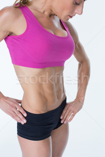 Foto stock: Feminino · musculação · posando · rosa · esportes · imagens