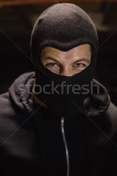 Foto stock: Retrato · ladrón · hombre · máscara · negro