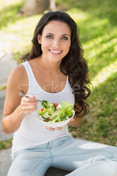 Ziemlich Brünette Essen Schüssel Salat Stock foto © wavebreak_media