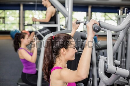 Male trainer assisting woman lifting dumbbells Stock photo © wavebreak_media