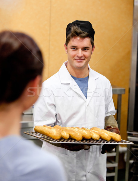 Stockfoto: Jonge · mannelijke · bakker · baguettes