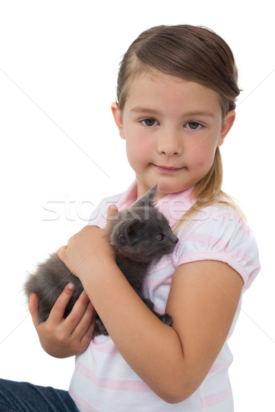 Cute meisje grijs kitten glimlachend Stockfoto © wavebreak_media