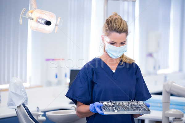 Stockfoto: Tandarts · masker · dienblad · tools · tandheelkundige