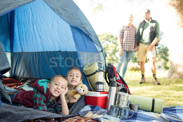 Siblings lying in the tent Stock photo © wavebreak_media