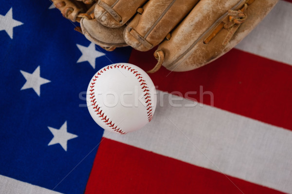Foto d'archivio: Baseball · guanti · bandiera · americana · primo · piano · sport · sfondo