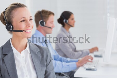 Foto stock: Atendimento · ao · cliente · fone · call · center · computador · cara · homem