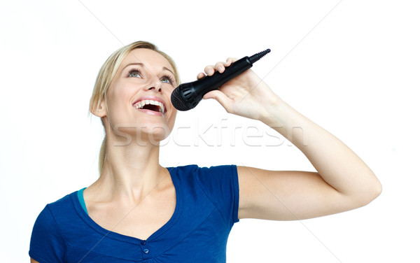 Mulher cantando microfone branco bela mulher música Foto stock © wavebreak_media