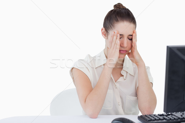 Stockfoto: Bezorgd · secretaris · witte · vrouw · werk