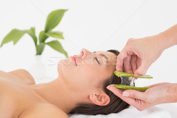 Stock photo: Attractive woman receiving aloe vera massage at spa center