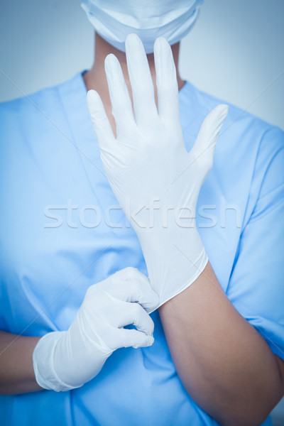 Stockfoto: Vrouwelijke · tandarts · chirurgisch · handschoen