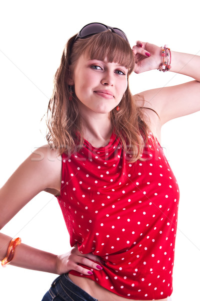 Studio femme rouge blouse soleil [[stock_photo]] © weecy