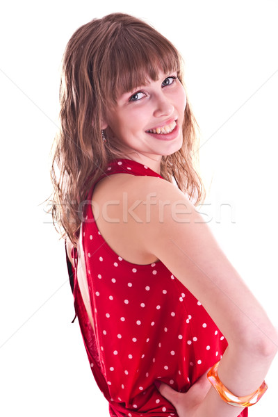 Studio femme rouge sourire visage [[stock_photo]] © weecy