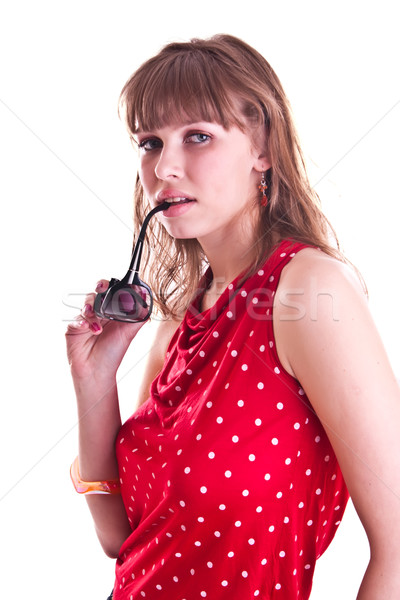 Studio femme rouge blouse soleil [[stock_photo]] © weecy