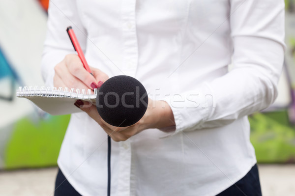 Female reporter or journalist at press conference, writing notes Stock photo © wellphoto