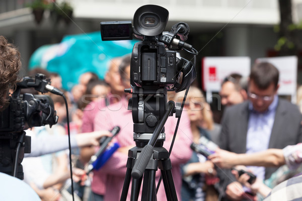 Wiadomości konferencji przypadku kamery wideo mediów wywiad Zdjęcia stock © wellphoto