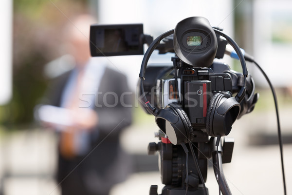Hírek konferencia esemény videókamera kommunikáció sajtó Stock fotó © wellphoto
