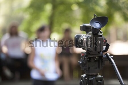 Videókamera esemény kéz technológia mikrofon hírek Stock fotó © wellphoto