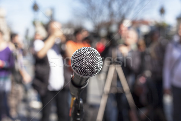Mikrofon fókusz elmosódott közönség megbeszélés hírek Stock fotó © wellphoto