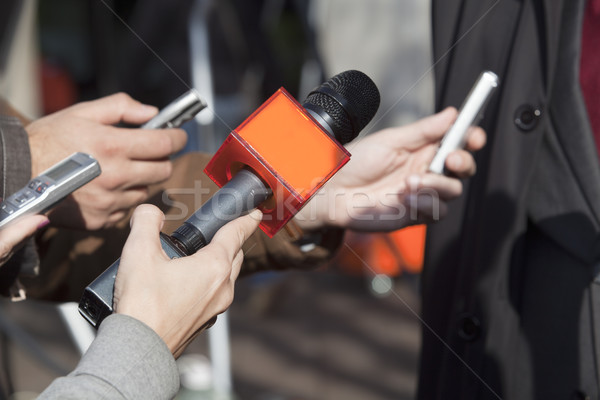 Entrevista periodista micrófono mano televisión Foto stock © wellphoto