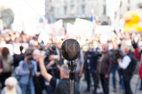 Polityczny wiecu protestu demonstracja mikrofon skupić Zdjęcia stock © wellphoto