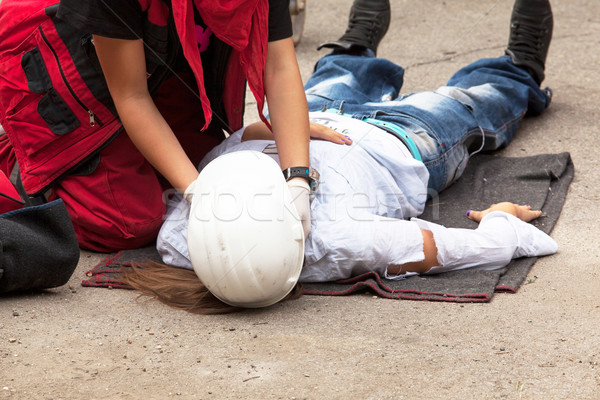 Werk ongeval eerste hulp opleiding werkplek hand Stockfoto © wellphoto