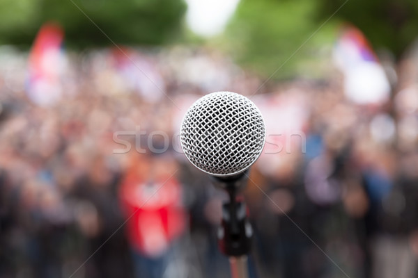 Politic protest public demonstratie microfon concentra Imagine de stoc © wellphoto