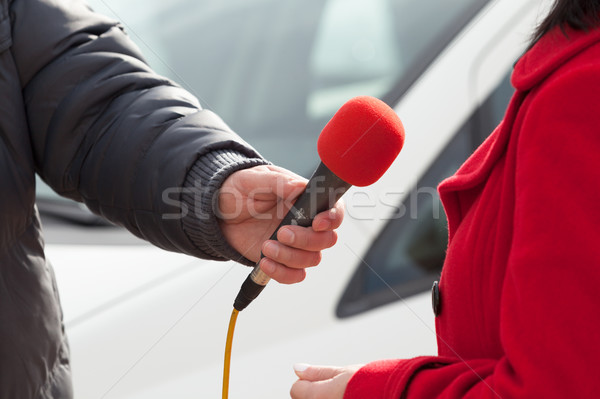 Media interview verslaggever nieuws conferentie journalistiek Stockfoto © wellphoto