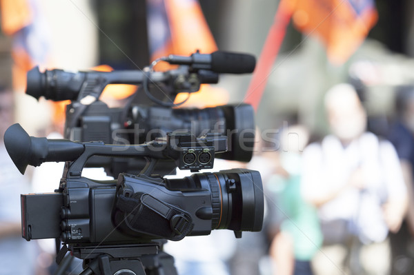 ビデオカメラ イベント マイク 通信 キーを押します メディア ストックフォト © wellphoto
