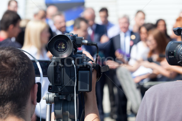 Nieuws conferentie journalistiek media evenement videocamera Stockfoto © wellphoto