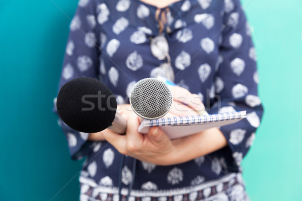 Femenino periodista reportero rueda de prensa los medios de comunicación Foto stock © wellphoto
