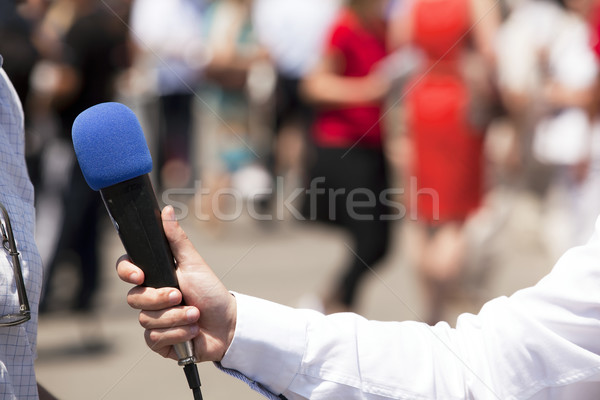 Interjú újságíró készít mikrofon kommunikáció beszél Stock fotó © wellphoto