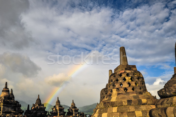 Stupa Rainbow Buddist temple Borobudur complex in Yogjakarta in  Stock photo © weltreisendertj