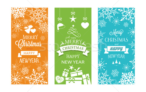 Zestaw christmas szczęśliwego nowego roku typografii wesoły Zdjęcia stock © wenani