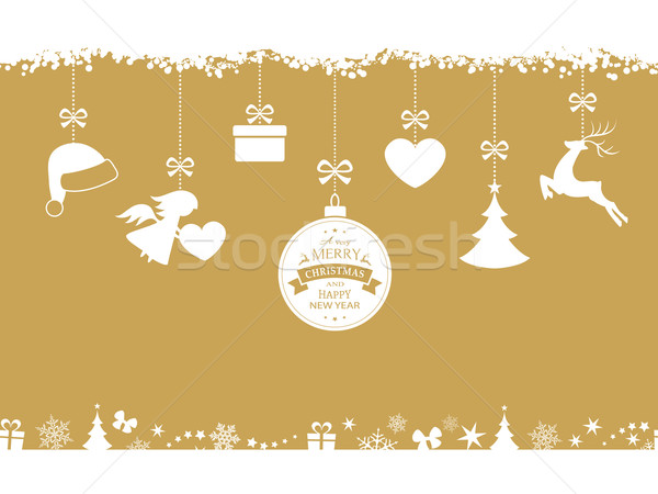 Stock photo: Red Christmas background with hanging ornaments and border