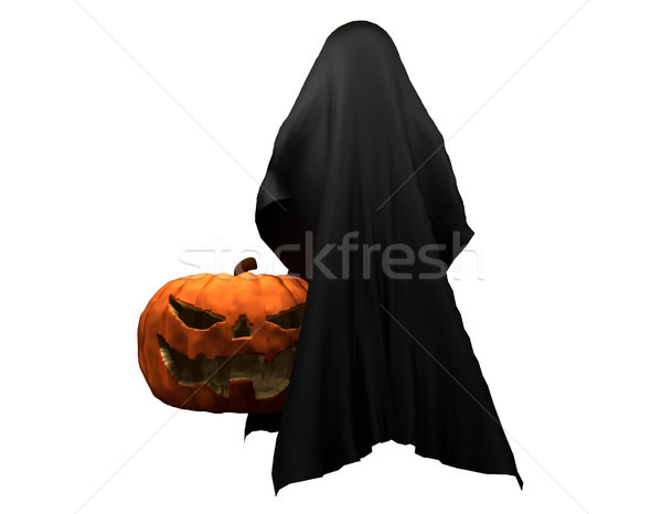 Foto stock: Calabaza · de · halloween · fantasma · criatura · horror · halloween · 3D