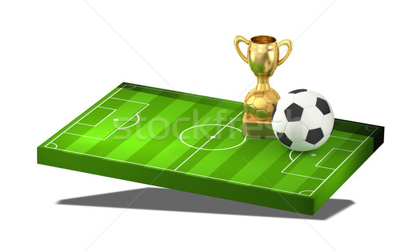 Ballon or trophée terrain de football 3d illustration isolé [[stock_photo]] © Wetzkaz