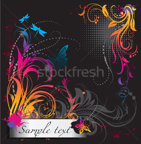 Border with flower ornament with butterfly Stock photo © Wikki