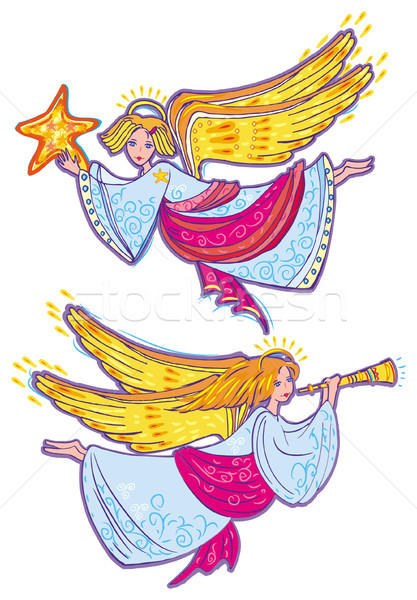 Stock fotó: Angyalok · tél · csillag · kártya · mágikus · ünneplés