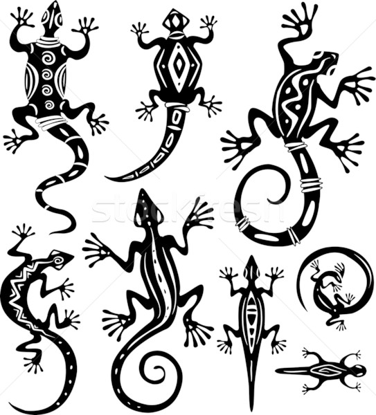 Zdjęcia stock: Dekoracyjny · sylwetka · zwierząt · tatuaż · jaszczurka · plemiennych