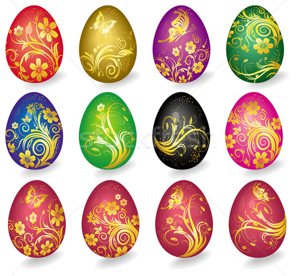 Colección vector huevos oro adornos Pascua Foto stock © Wikki