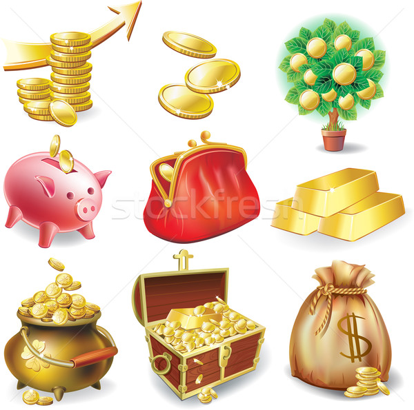 Establecer iconos financieros dinero bolsa oro Foto stock © Wikki