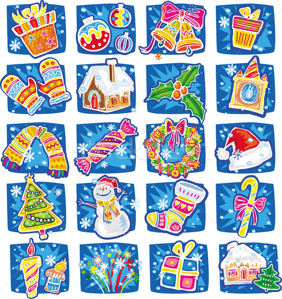 Año nuevo Navidad establecer árbol nieve cuadro Foto stock © Wikki