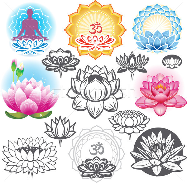 Set of lotuses and esoteric symbols Stock photo © Wikki