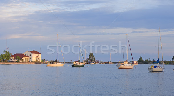 Csendes kikötő este víz hajók szabadtér Stock fotó © wildnerdpix