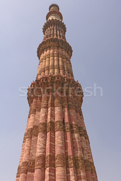 Kilátás minaret Delhi India torony vallás Stock fotó © wildnerdpix