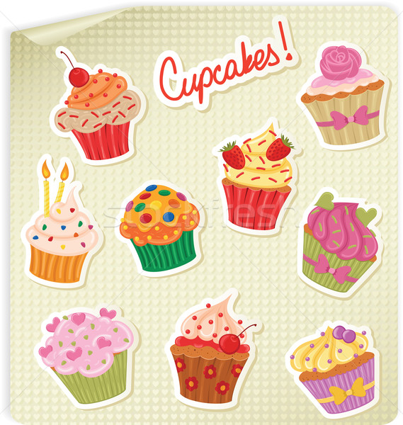 Cupcakes Stickers Set Stock photo © wingedcats