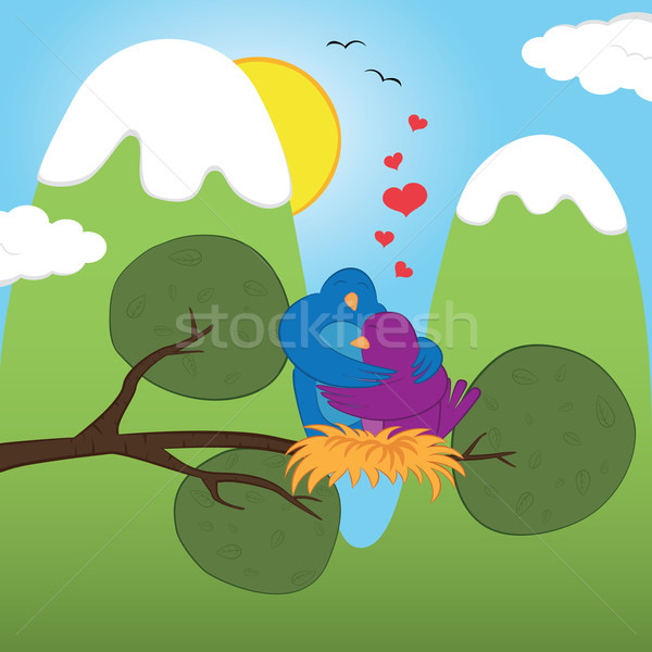 çift kuşlar şube ağaç bahar sevmek Stok fotoğraf © wingedcats