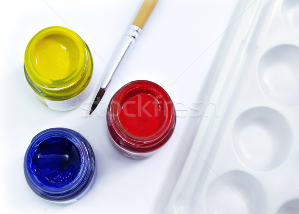 Stockfoto: Primair · kleur · borstel · palet · verf · kunst