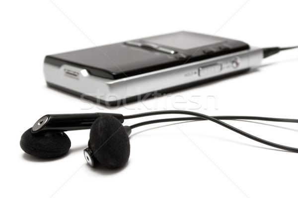 MP3-Player Ohrhörer schwarz isoliert weiß Musik Stock foto © winterling
