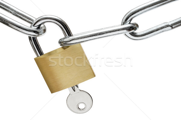 Öffnen Sperre Vorhängeschloss Schlüssel Metall Kette Stock foto © winterling